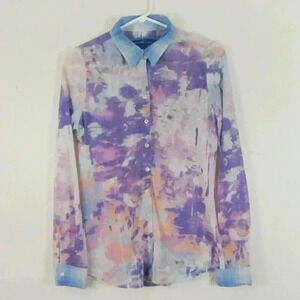 Georg Roth Los Angeles Semi Sheer Blue Purple Watercolour Button Up Blouse  Top